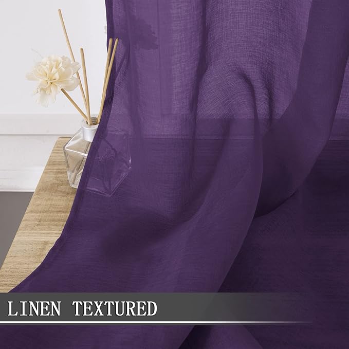 Tollpiz Sheer Curtains Linen Textured Living Room Curtain Sheers Light - Image 2