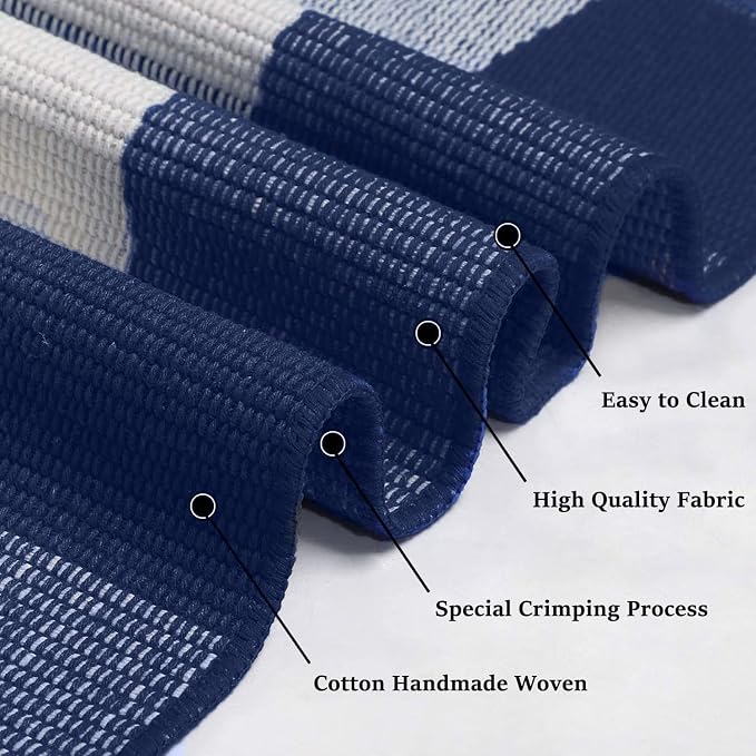 KILOCOCO Buffalo Plaid Checkered Rug 27.5x43 in Blue White Front Door Rug | Cotton Woven Outdoor Rug, Machine Washable Front Door Mat, Indoor Entryway Rug, Low Pile Welcome Mats for Farmhouse