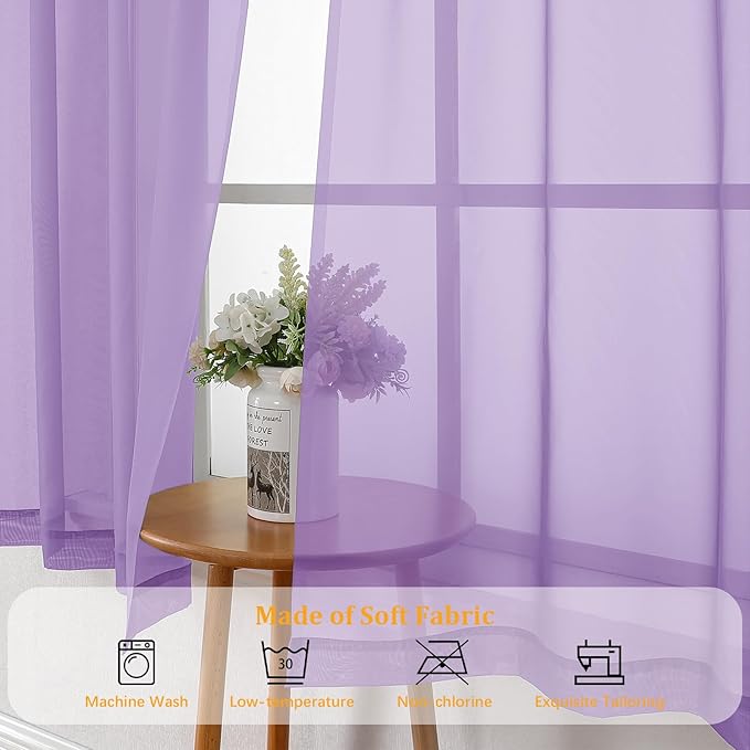 Gwine Lilac Sheer Curtains for Bedroom 54 inches Long 2 Panels, Light Filtering - Image 7
