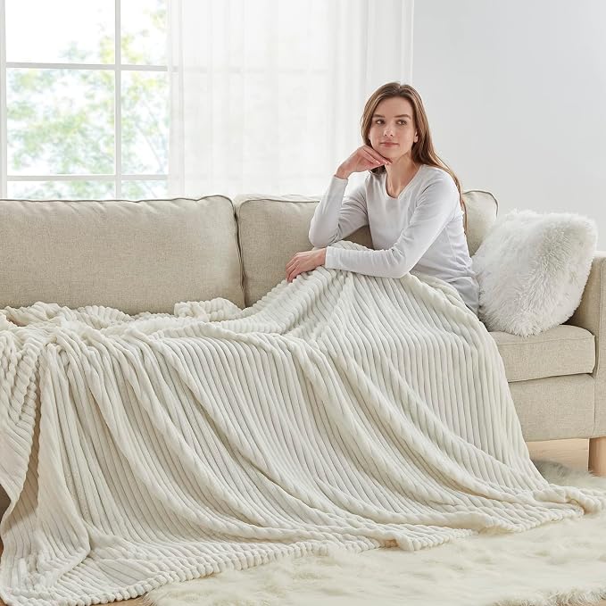 Nestl Microfiber White Throw Blanket, 50x60 inches, Lightweight Cut Plush, Fuzzy Blankets and Throws for Sofa, Bed Fleece Throw Blankets, Soft, Cozy, Breathable, Machine Washable