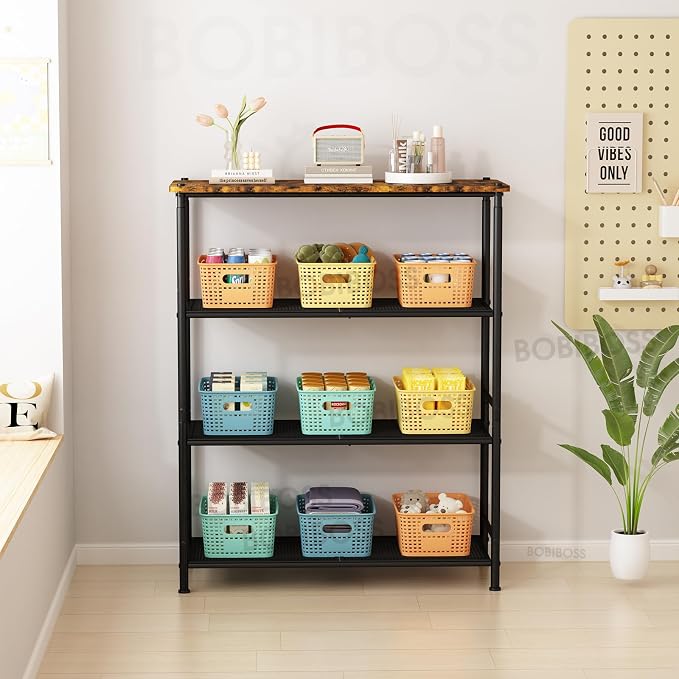 Colorful Plastic Storage Baskets with Lids 8 Pack Stackable Storage Bins Containers for Shelves Organizing, Colored Cute Decorative Storage Boxes for Classroom, Playroom, Closet, Pantry