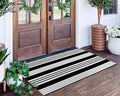 Striped Outdoor Rug 24'' x 51''Black and White Front Porch Mat, Cotton Washable Woven Layered Doormats for Entryway Bedroom