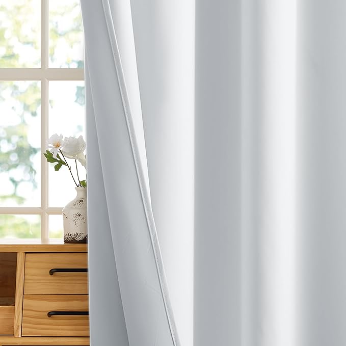 RYB HOME White 100% Blackout Curtains, Thermal Insulated Heat & UV Blocking Total Room Darkening Privacy Drapes for Bedroom Dining Living Room, Width 34 by Length 63, White, 2 Panels