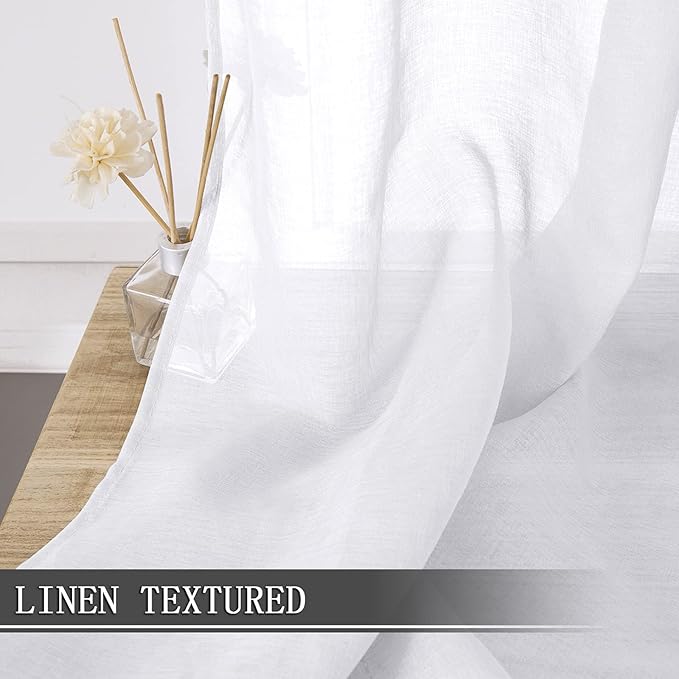 Tollpiz Sheer Curtain Linen Textured Living Room Curtains Sheer Light Filtering - Image 2