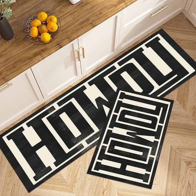 GUBIYU Kitchen Rugs Set of 2 Farmhouse Howdy Door Mat Beige Area Rug Runner Rugs for Living Room,Decorative Home Indoor Outdoor Front Porch Door Mat,Black Trendy Stuff Howdy Preppy Decor Washable Rugs
