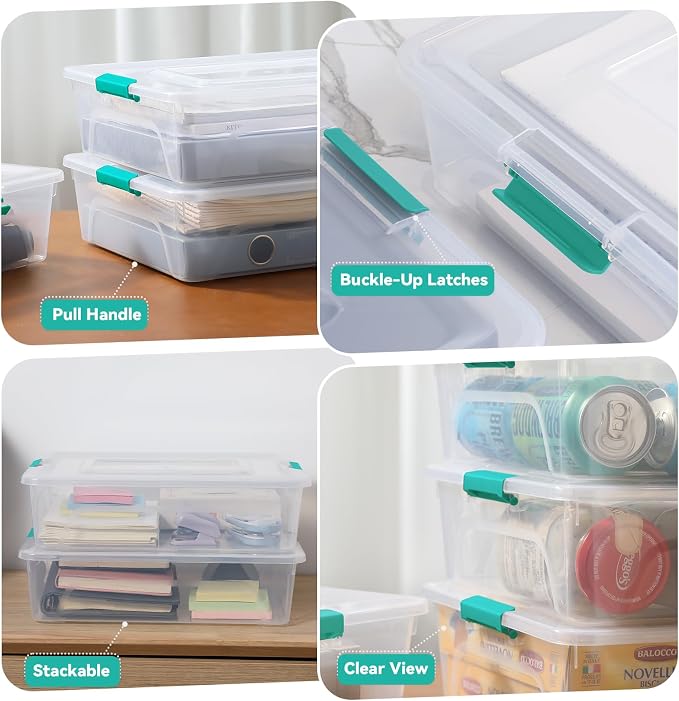 novelinks 10 Quart Clear Plastic Storage Containers with Lids (4 Pack) | Storage Bins with Lids, Stackable Small Clear Bins, Craft Storage Box, Paper Storage, Under Bed Storage Bins, Pencil Box