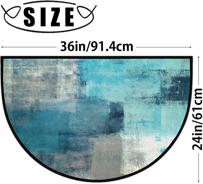 Turquoise Half Round Doormat Semi Circle Rug Half Moon Rug Entryway Mat | Turquoise Teal Washable Non Slip Outdoor Floor Rug Kitchen Mat for Indoor Outdoor Bathroom Fireplace Bath
