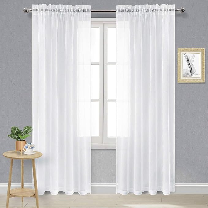 DWCN Sheer White Curtains 90 inches Long, Elegant Transparent Voile Sheer by DWCN