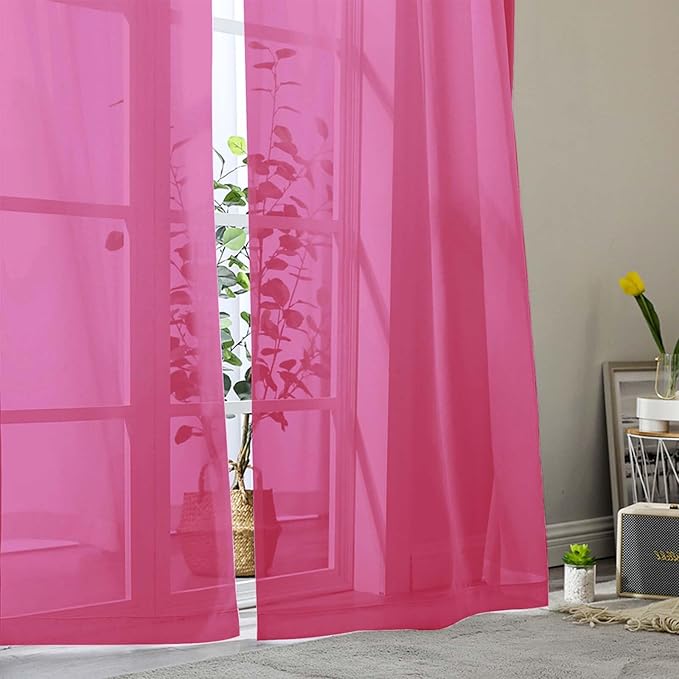 Sheer Hot Pink Curtains for Bedroom Living Room 90 Inches Long 2 Panels Set - Image 8