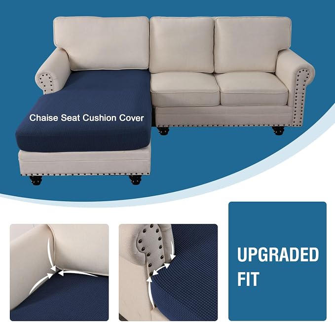 H.VERSAILTEX Sectional Couch Covers 1 Piece Chaise Slipcover L Shape Separate Cushion Couch Cover for Both Left/Right Sectional Couch (Seat Only: 1 Chaises, Navy)