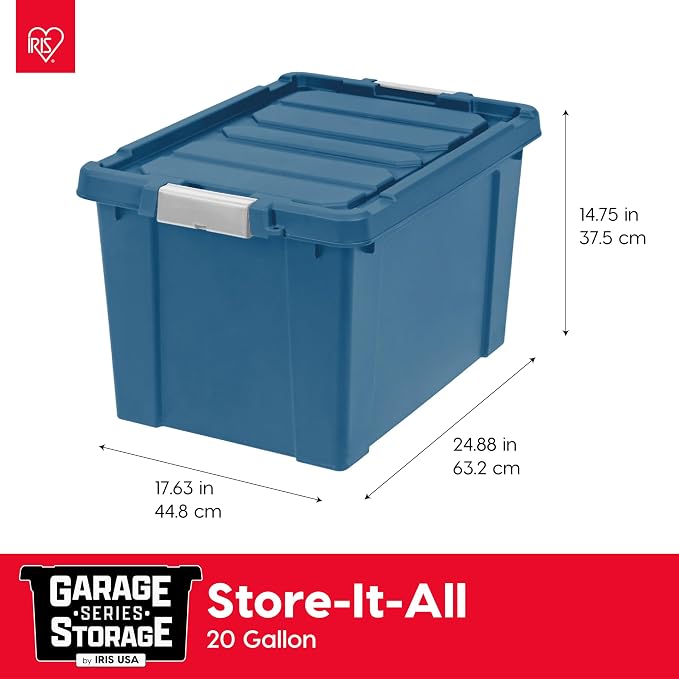 IRIS USA 4-Pack 19 Gal Heavy Duty Lockable Storage Totes with lids, Navy | Perfect for moving, garage organization, outdoor equipment and jobsite storage, Designed for dependable everyday use