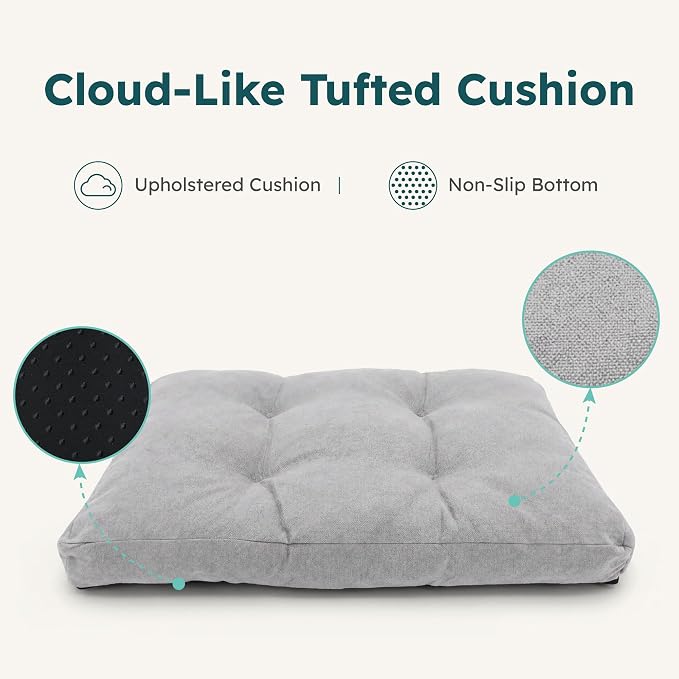 CANAGAN Elevated Wooden Dog Bed with Cushion, White Maple, Large | Raised Dog Couch Bed with a Washable Cover and Plush PP-Filled Cushion, Designed for Large Dogs and Stylish Indoor Living