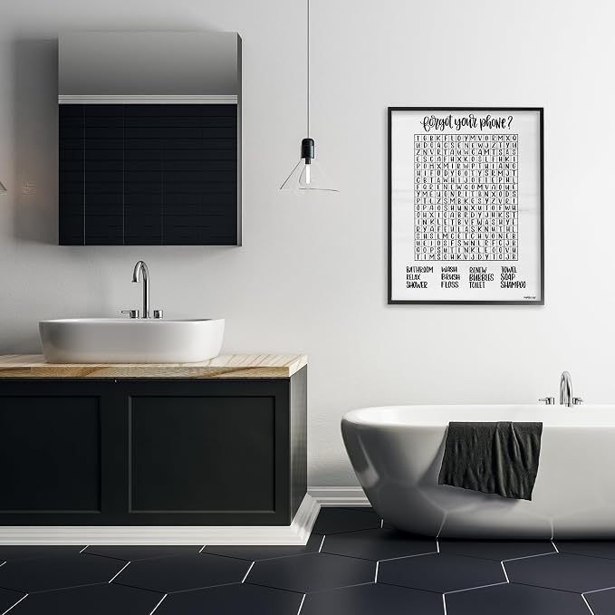 Humorous Bathroom Wordsearch, 24 x 30 Inch Framed Giclée Print | Stupell Industries · By Imperfect Dust · Ready to hang · Great for bathroom or laundry room · Made in USA