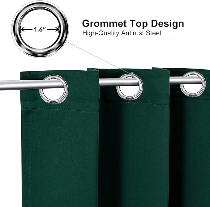 ChrisDowa Grommet Blackout Curtains for Bedroom and Living Room - 2 Panels Set Thermal Insulated Room Darkening Curtains (Forest Green, 52W x 63L)