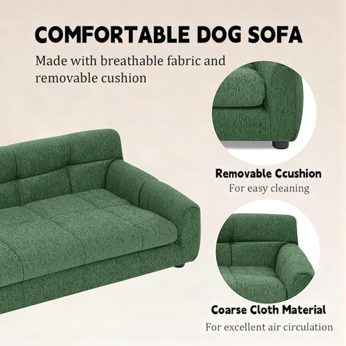 Dog Couch Bed, 38" Sofa for Dogs with Backrest and Armrest, Durable Pet Sofa with Soft Foam Cushion, Elevated Dog Couch Bed with Legs for Medium Dogs, Emerald Green
