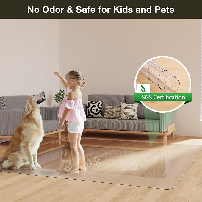 Crystal Clear Floor Mat 8×12ft, Upgraded Easy Flat Waterproof Vinyl Rug Cover, Large Stain-Resistant Plastic Area Rug Floor Protector for Kitchen, Dining Room, or High-Traffic Areas