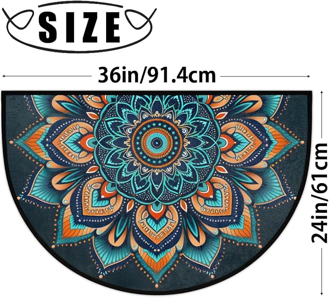 Ethnic Mandala Half Round Door Mat Semi Moon Rug Fireplace Carpet Area Rugs | Ethnic Mandala Non Slip Absorbent Half Circle Mat Carpet for Indoor Outdoor Patio Kitchen Bathroom Entryway Home Decor