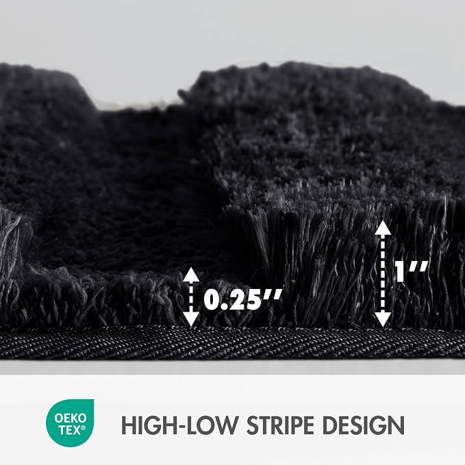 Madison Park Tufted Pearl Channel Bath Rug Non-Slip, 24 x 58, Black | Soft Pile, Machine Washable, Striped Pattern, Absorbent, Plush, OEKO-TEX Certified
