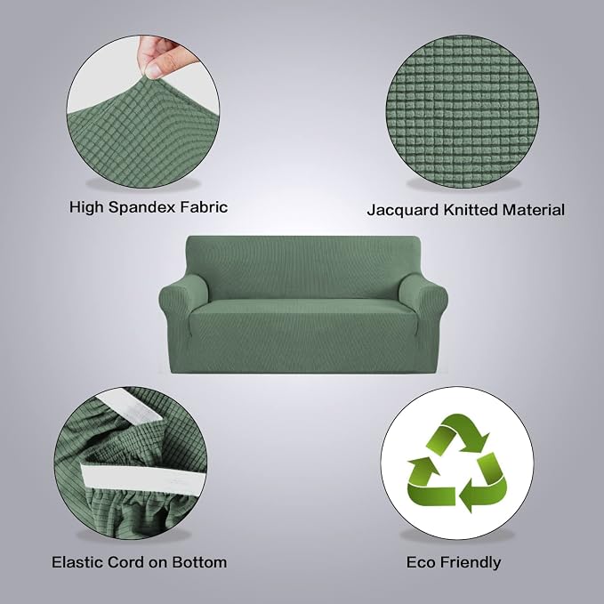 H.VERSAILTEX Stretch Sofa Covers 4 Seater Sofa Slipcovers for Living Room Dog Cover for Couch Feature Thick Checked Jacquard Fabric with Elastic Bottom, Sofa X-Large - Loden Frost