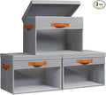 Homsorout Large Storage Bins with Lids - 3 Pack Foldable Decorative Organizers with Clear Windows & Handles, Cube Storage Organizers for Clothes, Blankets, Sweaters, Sheets, Grey