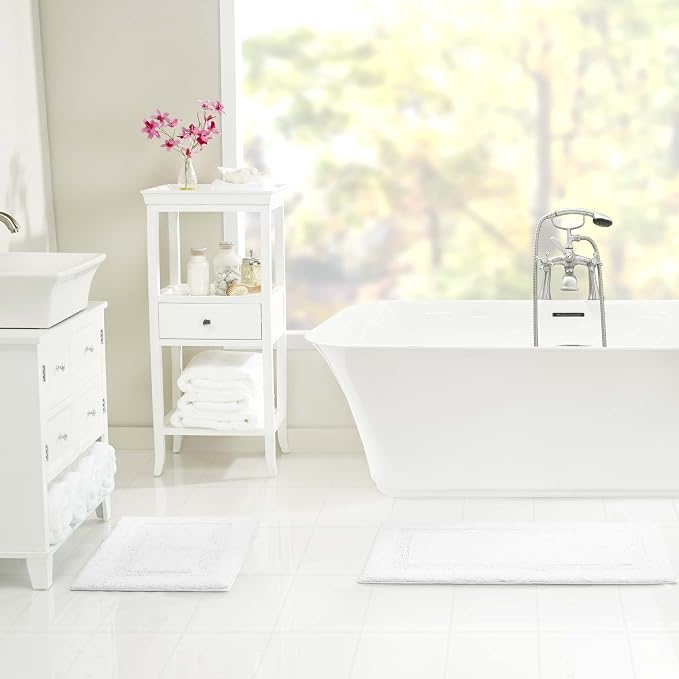 Nautica - Bath Rugs, Soft & Absorbent Tufted Cotton Bath Mat, Oeko-Tex Certified (Peniston White, 2-Piece)