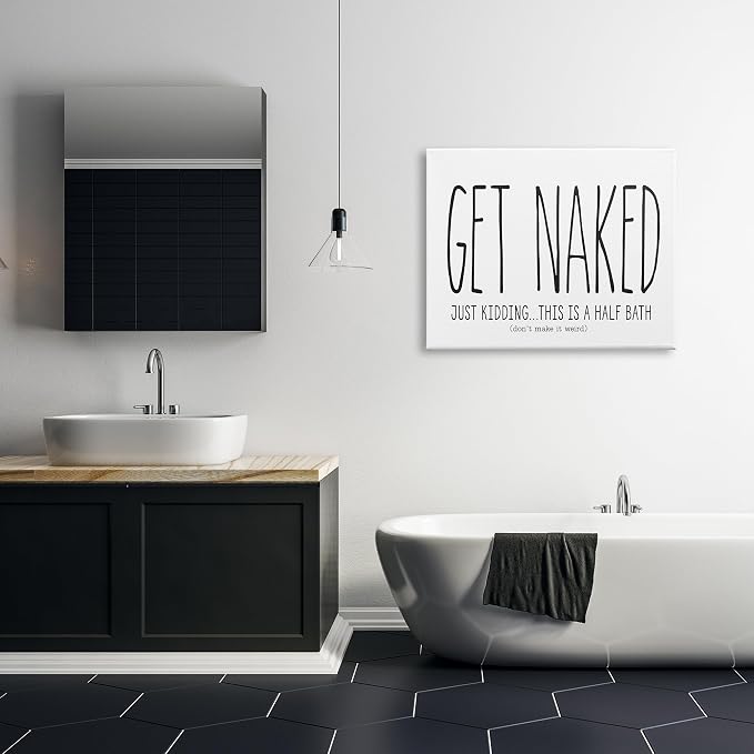 Stupell Industries Get Naked Funny Word Bathroom Black and White Design Decorative Wall Hangings, Multi-Color | Stupell Industries · By Lettered and Lined · Ready to hang · Clean novelty style for bathroom decor · Made in USA