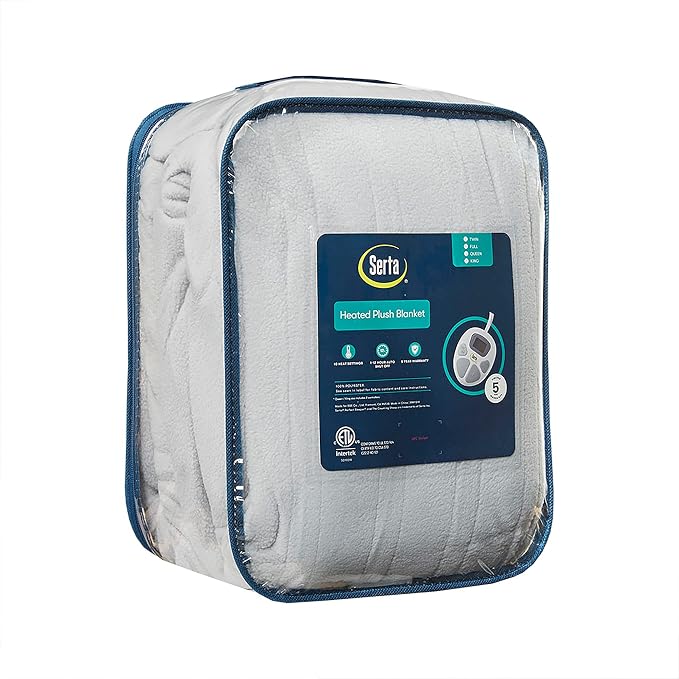 Serta Heated Blanket King - Reversible Fleece Heating Blanket, Smoke Grey | Dual-Layer Heated Throw Blanket With 5 Heat Settings & Auto Shut Off, Machine Washable, ETL Certified