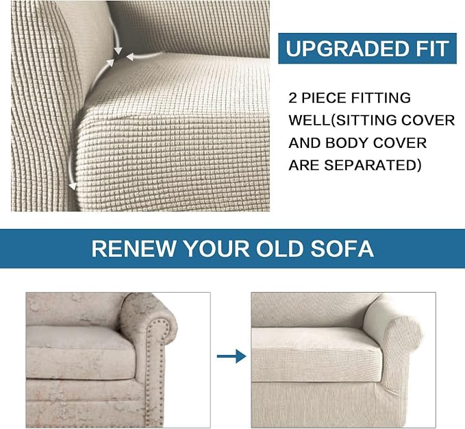 H.VERSAILTEX Stretch Armchair Covers Slipcover 2 Piece Chair Covers for Living Room Furniture Cover Suit for T Cushion/Box Cushion, Jacquard Fabric Small Checks(Armchair-Standard, Island Fossi)