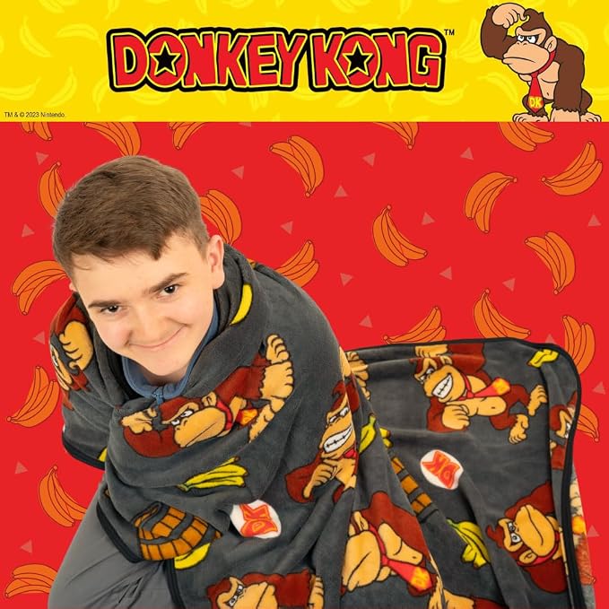 Franco Collectibles Nintendo Donkey Kong Gaming Bedding Super Soft Micro Raschel Throw, 46 in x 60 in, (Officially Licensed Product)