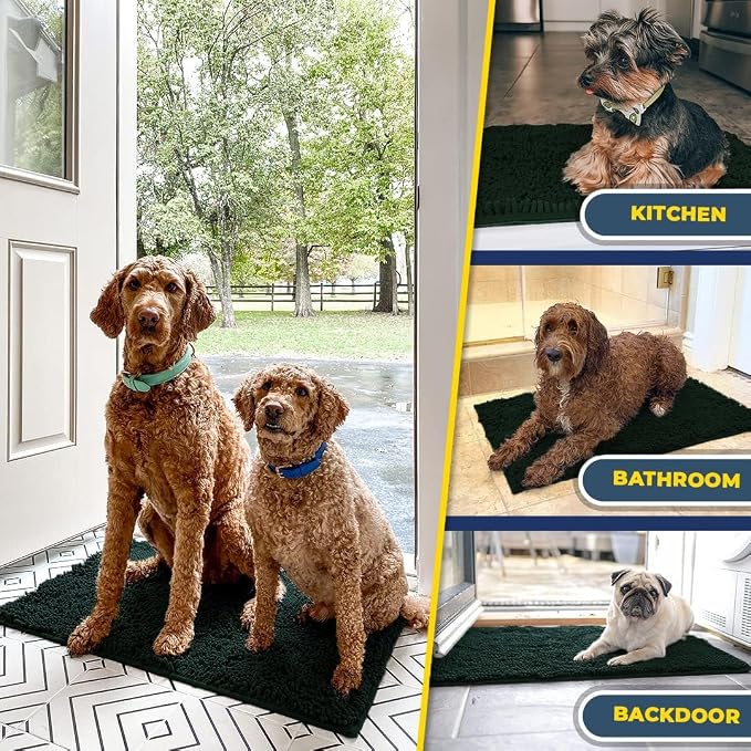 Muddy Mat® | Super Water Absorbent Door Mat Indoor, Microfiber Quick Dry Chenille Entryway Rug,Slip Resistant Front Door Mat,Indoor Mats for Entryway,Machine Washable Pet Rug, Hunter Green 18" x 28"