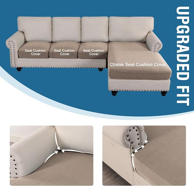H.VERSAILTEX Sectional Couch Covers 4 Pieces Sofa Seat Cushion Covers L Shape Separate Cushion Couch Chaise Cover for Both Left/Right Sectional Couch (Seat Only: 1 Chaise + 3 Sofa, Sand)