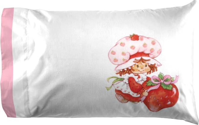 Jay Franco Kids Sheet Set with Fitted, Flat Sheets & Pillow Cover - Ultra-Soft Bedding with Pillowcase for Room Decor, White - Strawberry Shortcake, 4 Piece Full