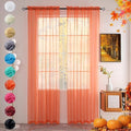 youleyar Solid Sheer Rod Pocket Curtain Voile Draperies 2 Panels White Beige Black Grey Coffee 52 Inch Width 96 Inch Long 1 Pair for Kitchen Bedroom Children Living Room Yard (Orange Red,52Wｘ96L)