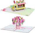 Paper Love Pop Up Cards 2 Pack - Includes 1 Flower Truck and 1 Flower Watering Can, For All Occasions, Mother Day, Birthday, Just Because- Includes Envelope and Note Tag