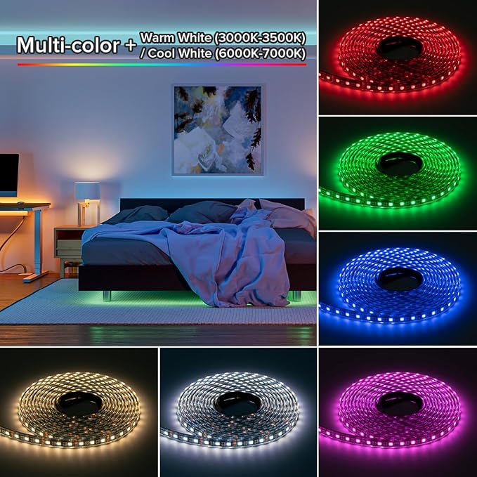BTF-LIGHTING IP68 Waterproof Outdoor RGBW LED Strip 5050SMD RGB+Warm White(3000K-3500K) 4 Colors in 1 DC24V 16.4ft 5m 60LED/m Multi-Colored Tape Lights Can Work Outdoor(No Adapter or Controller)