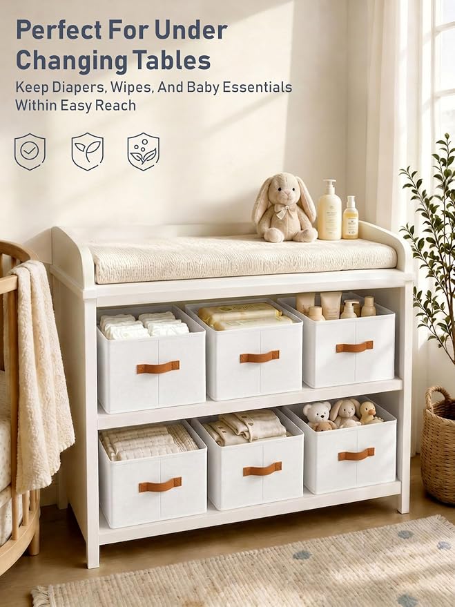 8 Pack Large Closet Storage Baskets Bins for Shelves, Collapsible Fabric Closet Organizers and Storage with Polyester Handles, Decorative Baskets for Organizing Clothes, Towels, Linen Closet 14"x10"