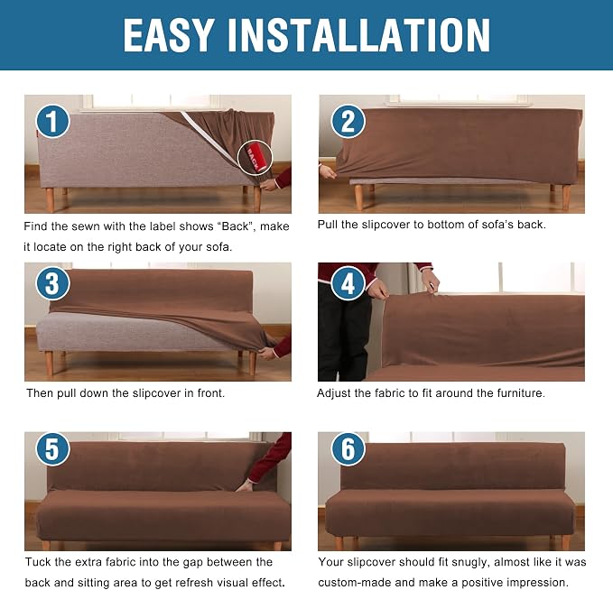 H.VERSAILTEX Real Velvet Futon Cover Armless Sofa Covers Sofa Bed Covers Stretch Futon Couch Cover Sofa Slipcover Furniture Protector Thick Soft Velvet Fabric Form Fitted Stay in Place, Caramel Cafe
