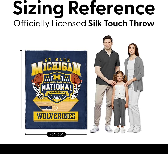 Northwest NCAA Silk Touch Throw Blanket, Ultra Soft Plush Polyester, Lightweight Warm Decorative Fan Gift, 46 x 60 in