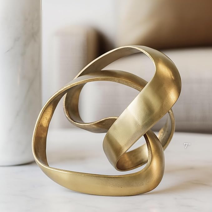 Metal Decorative Object – Minimalist Shelves & Coffee Table Decor – Aluminum Knot Sculpture Modern Home Decor for Office, Bedroom & Living Room – 8" x 7", Gold
