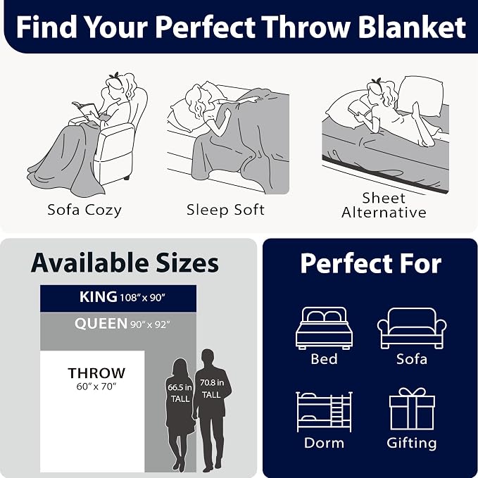 DEZ FURNISHINGS Ultra Soft Plush Fleece Throw Blanket, Double Sided Cozy Thick Warm Blanket for Sofa & Bed, King (108" x 90"), Navy Blue