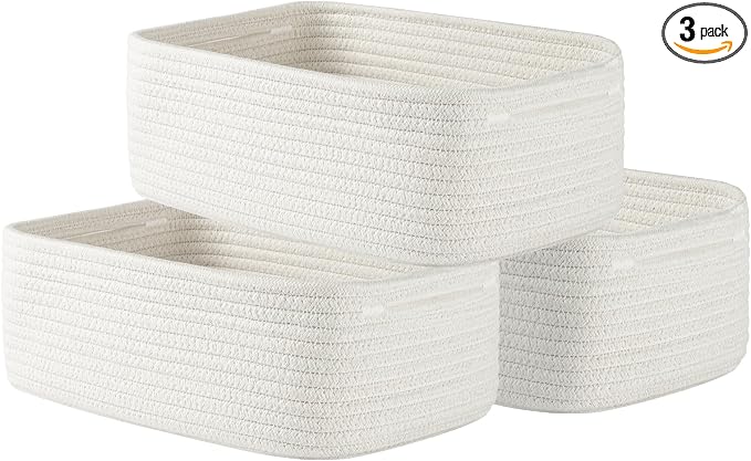 KALLAX Small Woven Storage Basket for Organizing, 12 x 8 x 4.5 inch, 3 Pack | Shelf baskets for closet organization, toy storage and home decor, Perfect as empty gift baskets for holidays, Off White