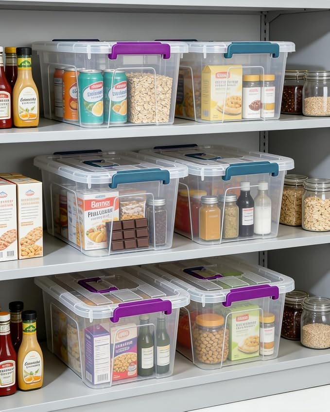 7Qt Clear Storage Bins with Lids,6-Pack Stackable Storage Containers | With Buckle Latches.Perfect for LEGO, Crafts, Office Supplies, and Dorm Room Organization, Clear