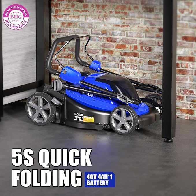 Wild Badger Power 40V 18-In Brushless Cordless Electric Lawn Mower | 18-in brushless push mower for small-to-medium lawns; 5 cut heights, 3-in-1 clipping modes, 40V 4.0Ah battery and charger.