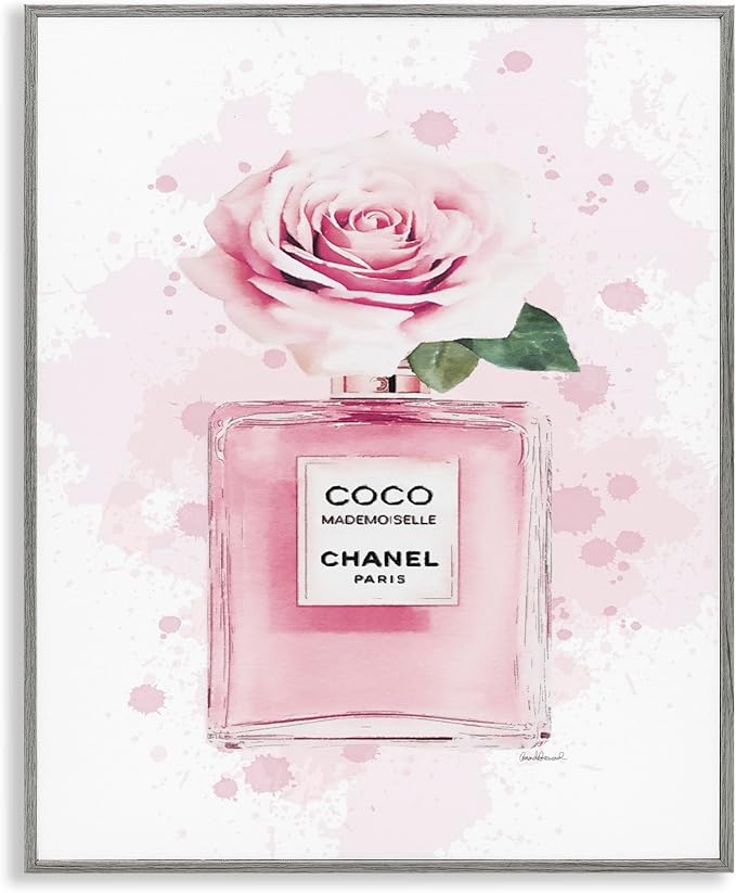 Stupell Industries 'Pink Flower Perfume Fashion Glam', Framed Giclee Art, Gray, 11 x 14 Inches, Easy to Hang and Sturdy, Made in USA, by Amanda Greenwood