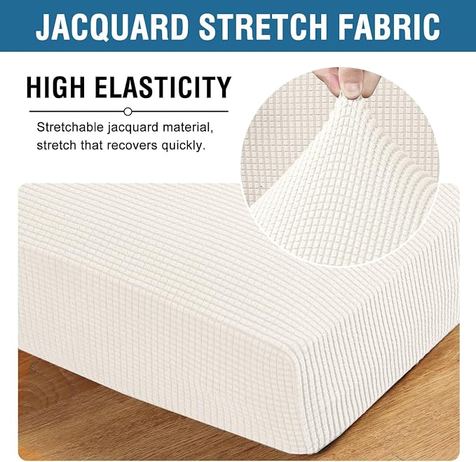 H.VERSAILTEX Super Stretch Individual Seat Cushion Covers Armchair Sofa Covers Couch Cushion Covers Slipcover Sets Thick Jacquard Textured Twill Fabric (1 Piece Chair Cushion Cover, Porcelain White)