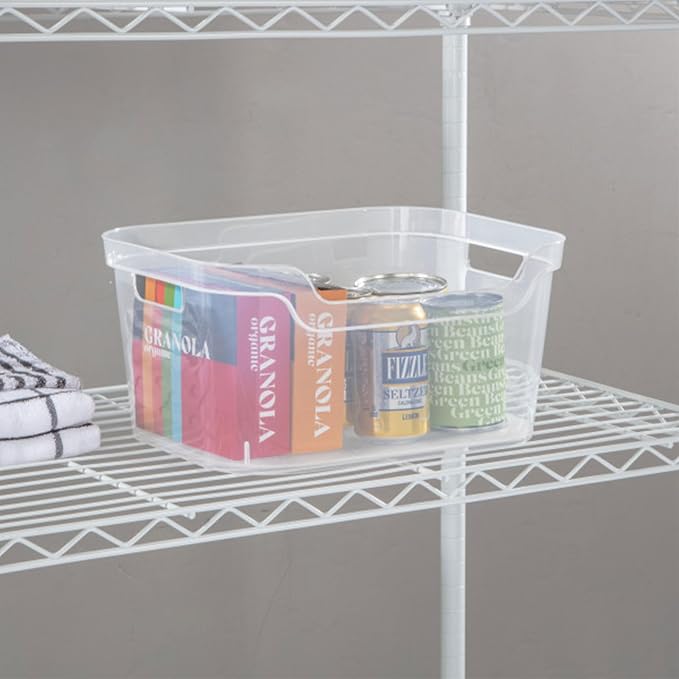 Sterilite Large Open Bin, Clear Plastic Organizing Container, 24-Pack | Open Top Storage Organizer Box with Carry-Through Handles and Banded Rim for Home Organization