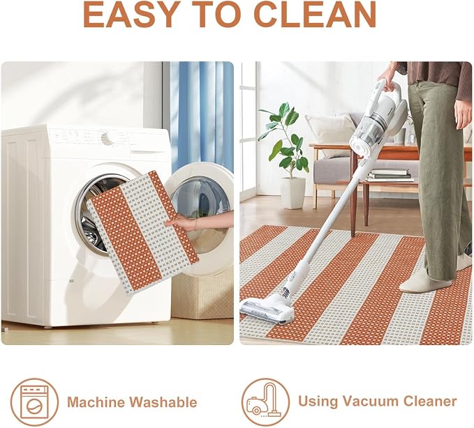 OJIA Outdoor Mat Orange Outdoor Rug 3'x5' Fall Welcome Mats for Front Door | Door Mat Outside Entrance Front Door Rug Washable Entryway Rugs Striped Indoor Outdoor Rugs Doormat for Patio Porch Decor