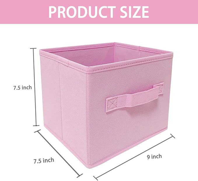 EBIGIC Pink Bins[6 Pack] 9.0"x7.5"x7.5" Small Size Fabirc Foldable Closet Toy Organizer Collapsible Cloth by BIGIC…