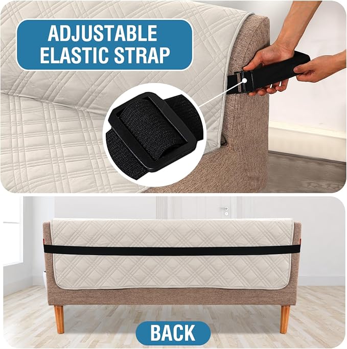 H.VERSAILTEX 100% Waterproof Futon Couch Cover Reversible Sofa Slipcovers Armless Daybed Cover Soft Thicken Sofa Bed Cover for Dog with Adjustable Elastic Strap Non-Slip, French Oak/Beige