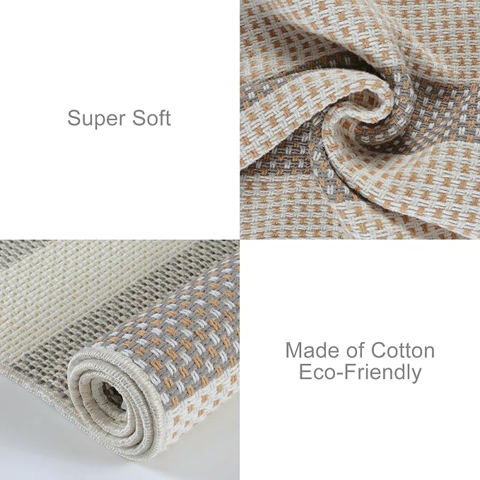 OJIA Outdoor Area Rugs 4'x6' Striped Patio Rug Washable Woven Camping Rug | Cotton Indoor Outdoor Rug Living Room Rug Checkered Rug Floor Carpet for Living Room/Dining Room/Deck/Backyard Gray/White